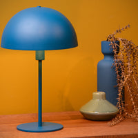 Lucide SIEMON table lamp Blue, 1xE14 fitting, 25cm steel shade, modern mushroom design, IP20 indoor use