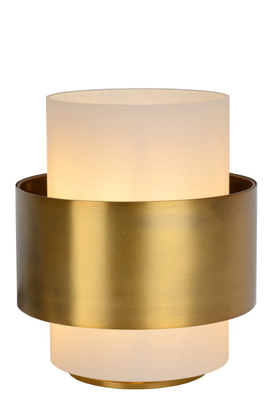 Lucide FIRMIN table lamp, retro glass cylinder, E27 fitting, 230V, IP20 indoor, matte gold brass finish