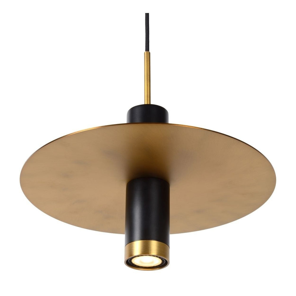 Lucide SELIN modern hanging lamp Ø35cm, 1xGU10, metal Black and Yellow Brass, adjustable height, IP20