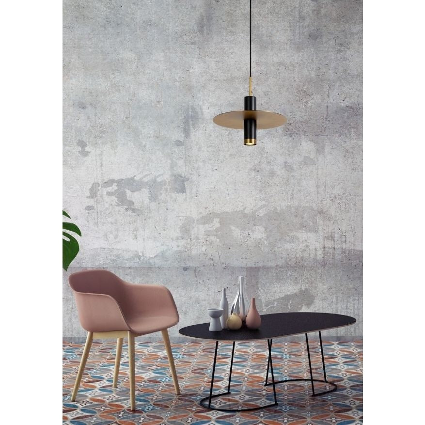 Lucide SELIN modern hanging lamp Ø35cm, 1xGU10, metal Black and Yellow Brass, adjustable height, IP20