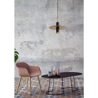 Suspension moderne Lucide SELIN Ø35cm, 1xGU10, métal Noir et Laiton Jaune, hauteur réglable, IP20