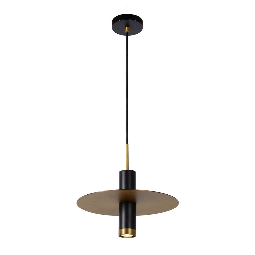 Lucide SELIN modern hanging lamp Ø35cm, 1xGU10, metal Black and Yellow Brass, adjustable height, IP20