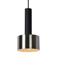 Lucide TEUN lampe suspendue rétro Ø13cm, hauteur réglable, douille E27, métal nickel satiné et noir mat, IP20