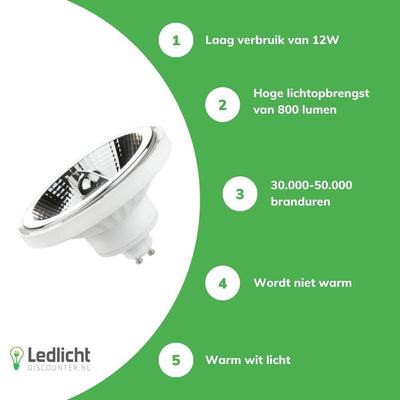 Spectrum GU10 AR111 LED spot, 12W 3000K, replaces 70W, 20° beam angle, CE RoHS certified
