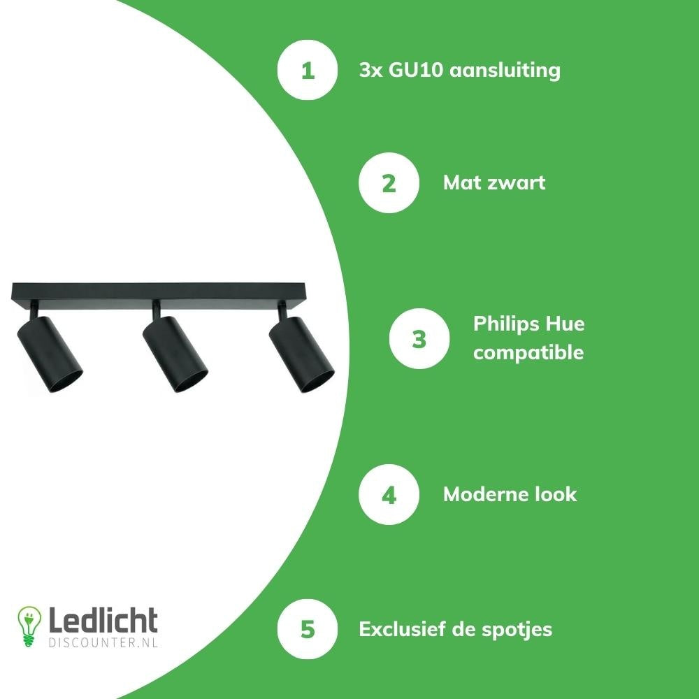 Spectrum LED ceiling spotlight Bardo 3x GU10 Black IP20 aluminum housing 230V indoor lighting