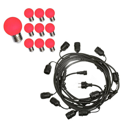 Guirlande LED 10m avec 10x ampoules rouges G45 1W, installation facile à brancher pour un éclairage festif et décoratif