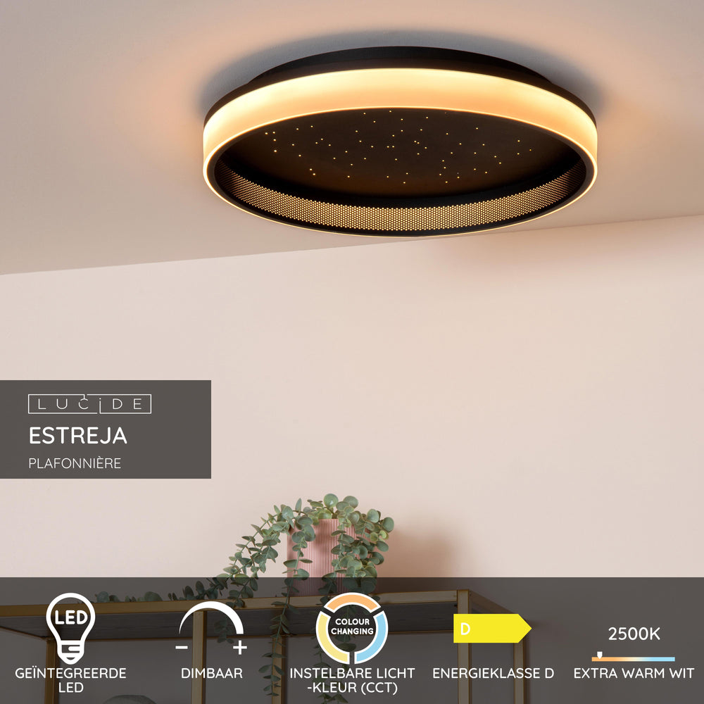 Lucide ESTREJA plafonnier LED 40cm dimmable CCT 2500K-3000K 40W 5500 lumens Noir IP20 rond moderne