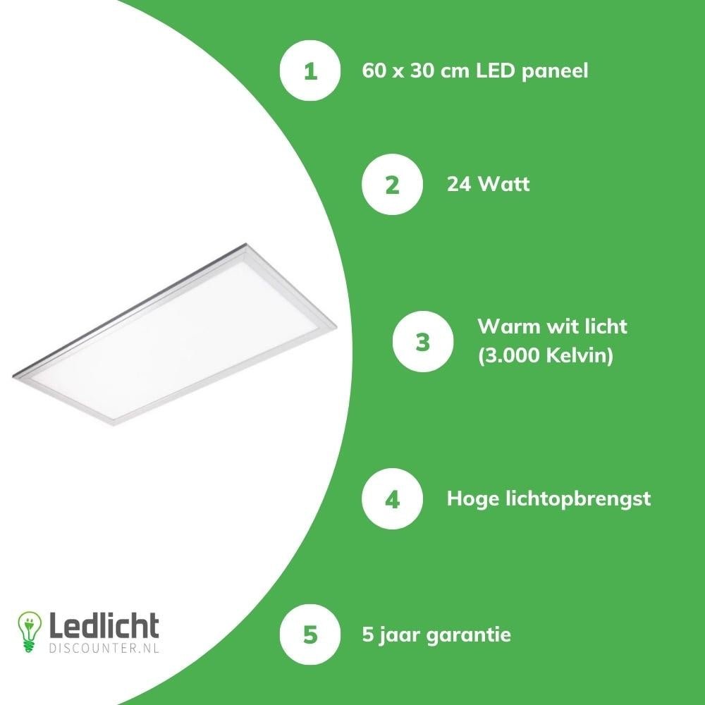 Panneau LED LCB 60x30cm 3000K 2040 lumen 24W ip20 ce rohs garantie de 5 ans