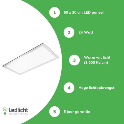 Panneau LED LCB 60x30cm 3000K 2040 lumen 24W ip20 ce rohs garantie de 5 ans