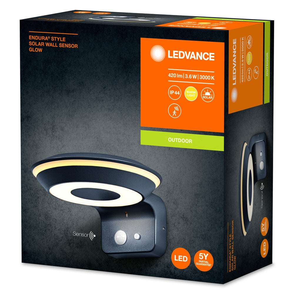 Applique murale extérieure Ledvance Endura Style solaire GLOW avec capteur LED 3.6W 3000K IP44 Gris Foncé