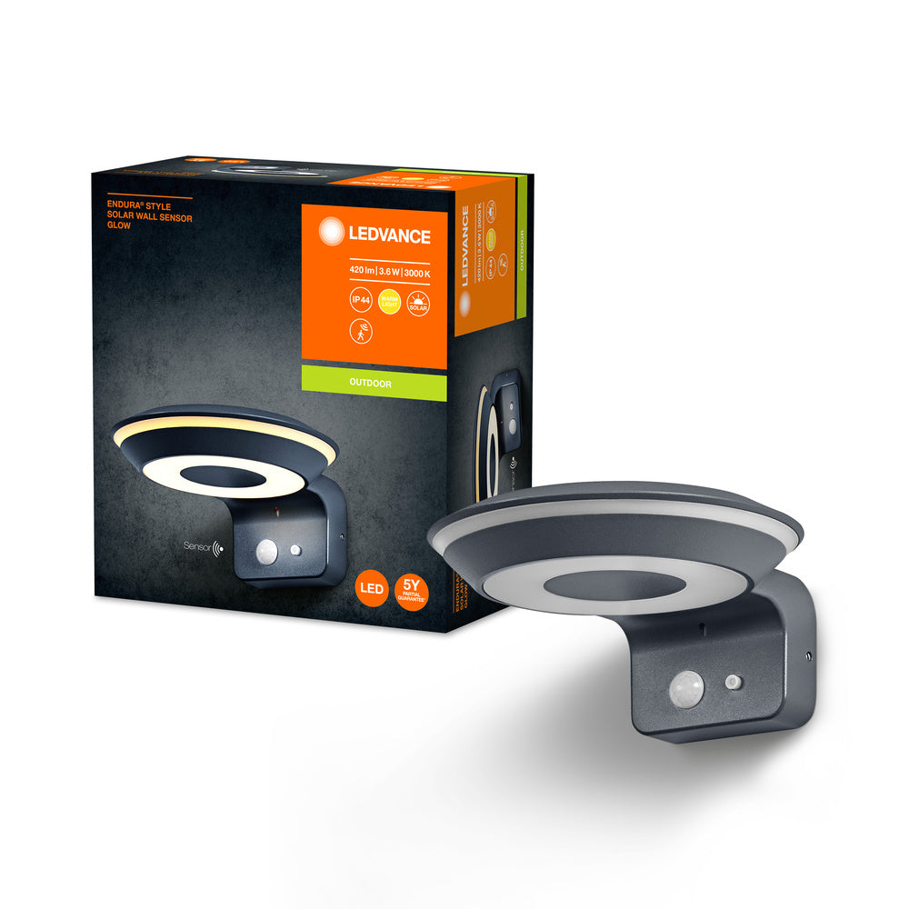 Applique murale extérieure Ledvance Endura Style solaire GLOW avec capteur LED 3.6W 3000K IP44 Gris Foncé
