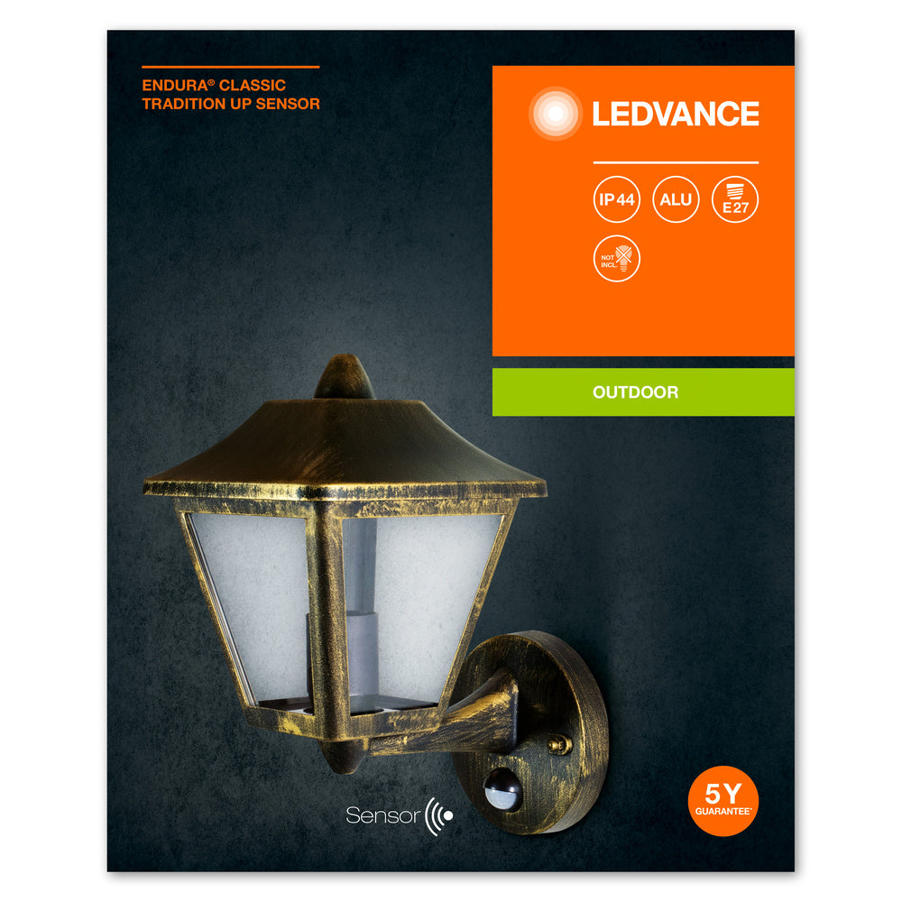 Ledvance ENDURA Classic Tradition Applique murale avec détecteur E27 Or Noir Extérieur IP44 Aluminium coulé