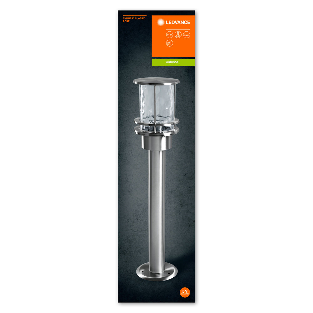 Lampe d’extérieur en acier inoxydable Ledvance ENDURA Classic Post 55cm E27 IP44 avec diffuseur en verre