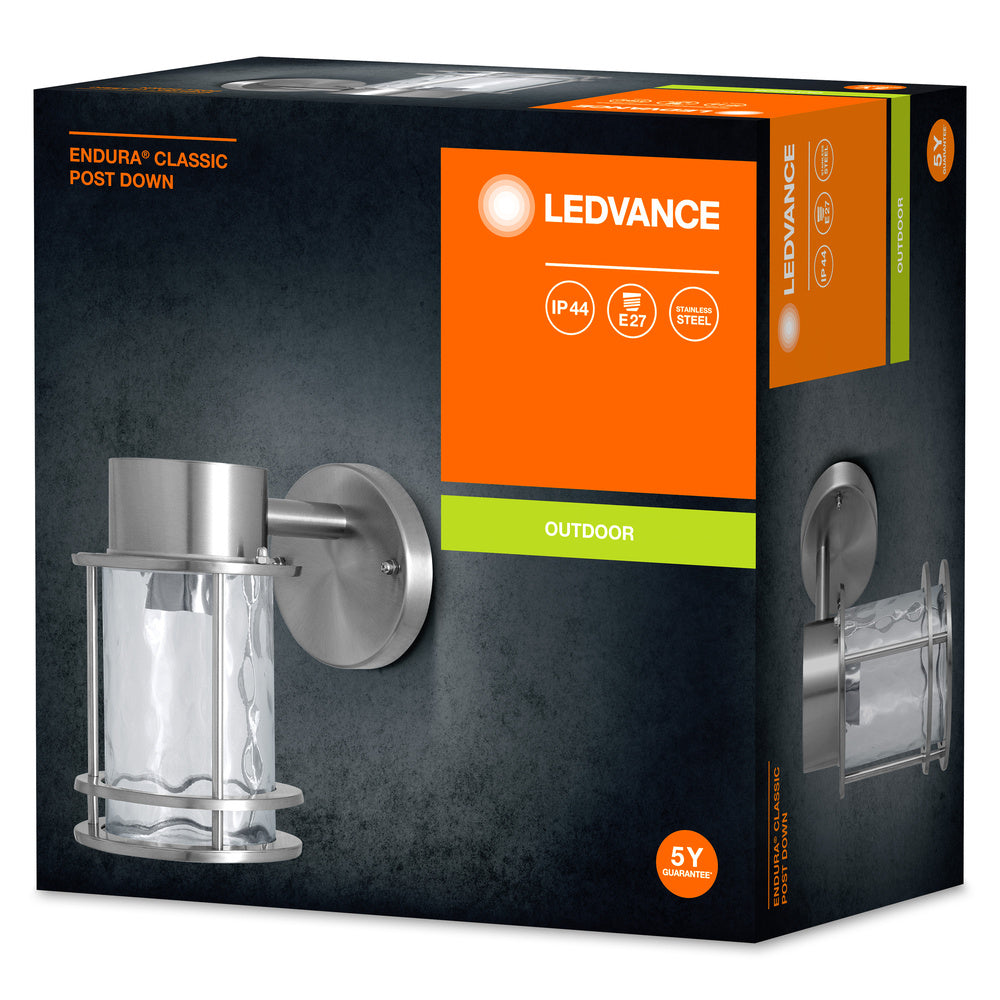 Ledvance ENDURA Classic Post Down E27 applique murale extérieure Acier inoxydable Verre IP44 220-240V 60W max