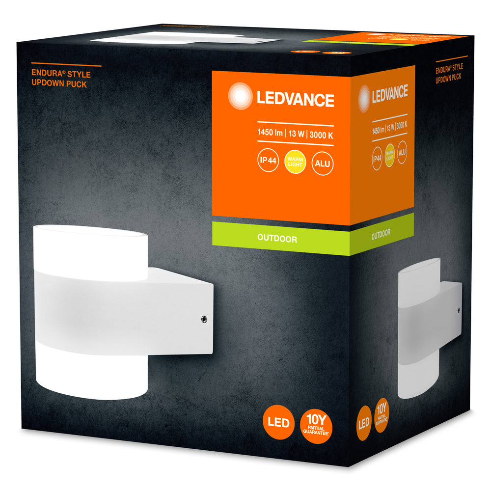 Ledvance ENDURA Style UpDown Puck Applique Murale LED 12.5W 3000K 980 lumens IP44 Aluminium Blanc Extérieur