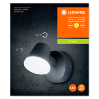 Ledvance ENDURA Style Midi Spot I Applique murale LED 13.5W 3000K 800 lumens IP44 Gris Foncé extérieur