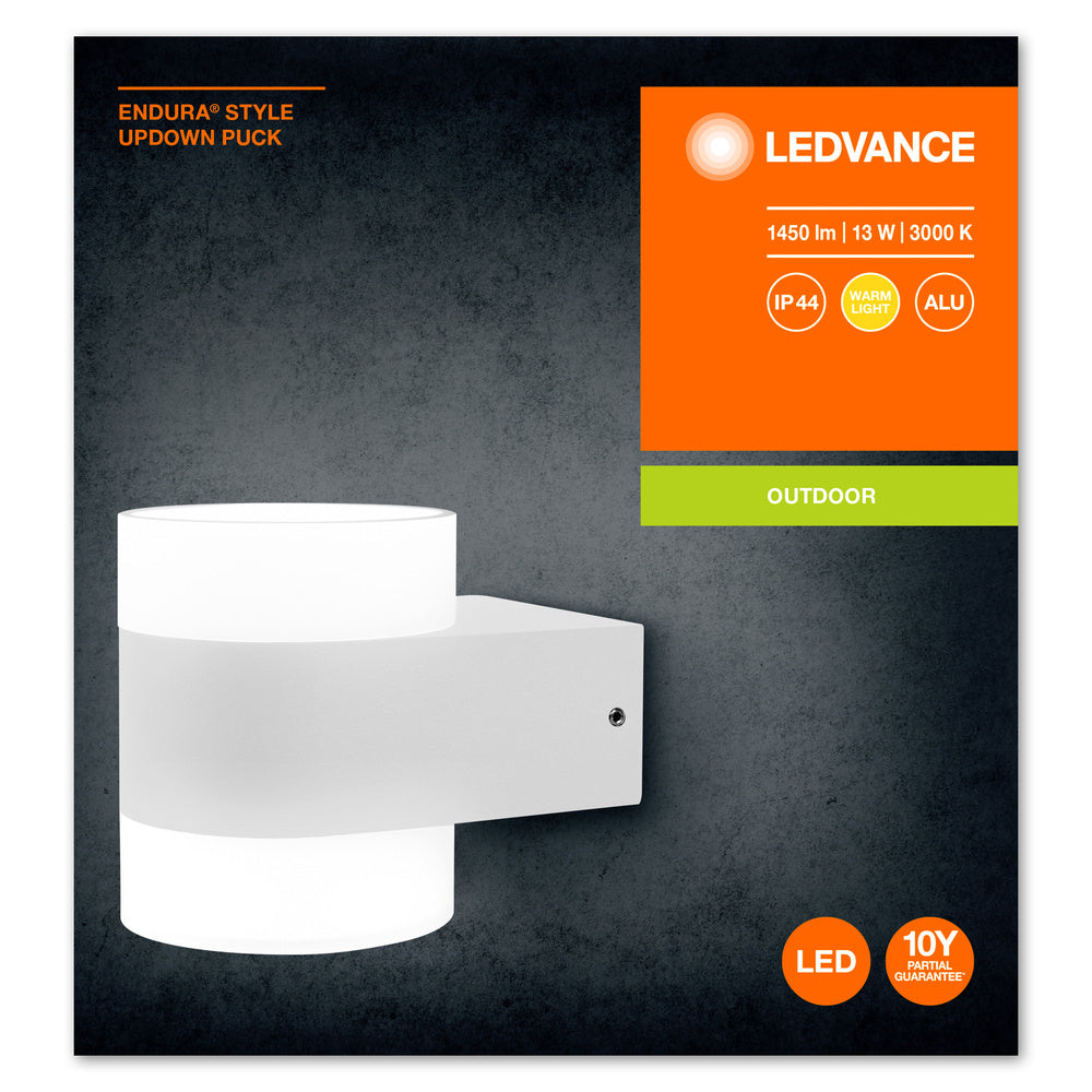 Ledvance ENDURA Style UpDown Puck Applique Murale LED 12.5W 3000K 980 lumens IP44 Aluminium Blanc Extérieur