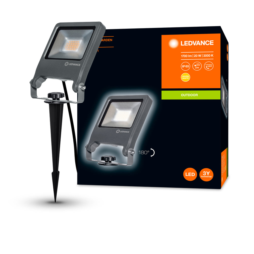 Ledvance ENDURA Projecteur de Jardin à Piquet LED Extérieur 20W 3000K 1700 lumens IP65 Gris Foncé