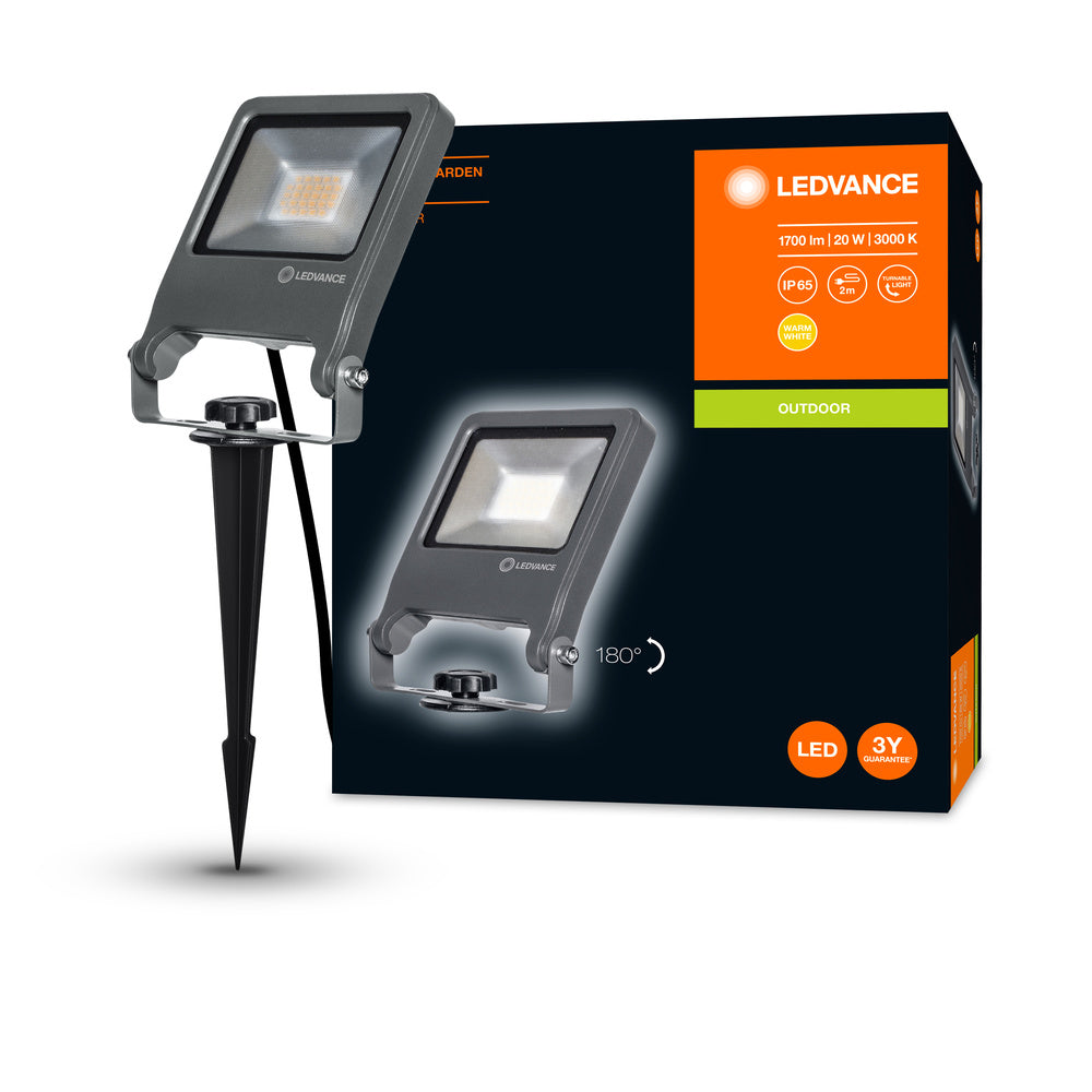 Ledvance ENDURA Projecteur de Jardin à Piquet LED Extérieur 20W 3000K 1700 lumens IP65 Gris Foncé