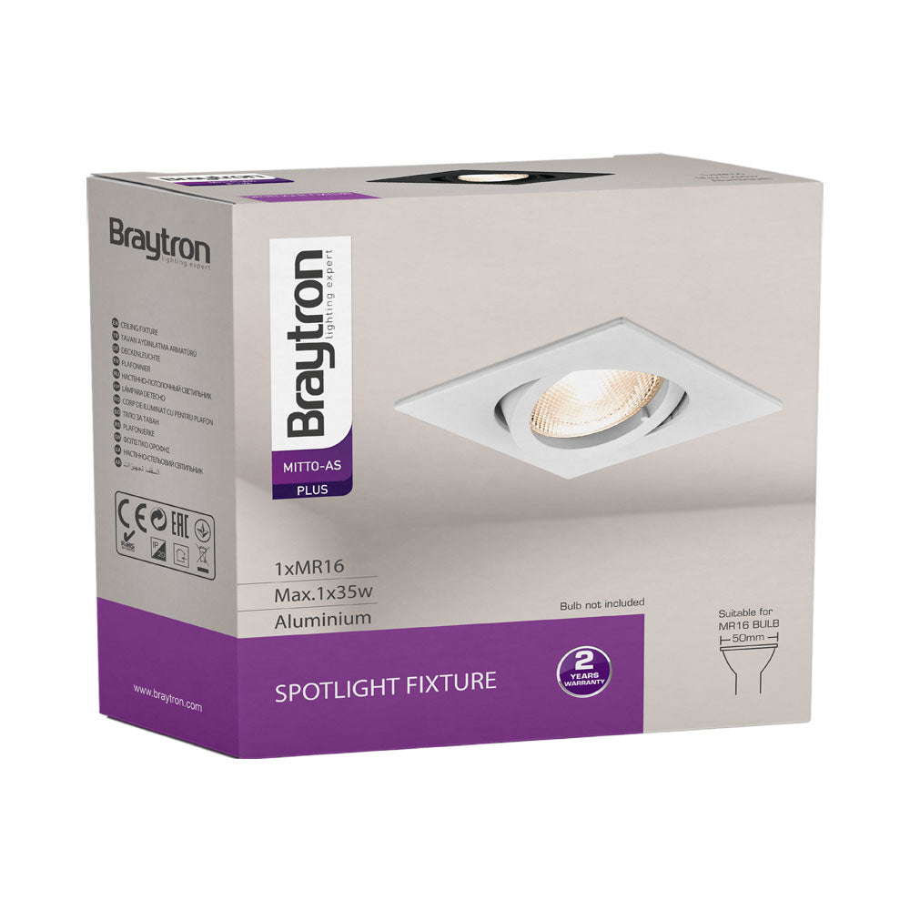 spot encastré carré noir braytron 35w, aluminium, ip20, intérieur gu10, mr16