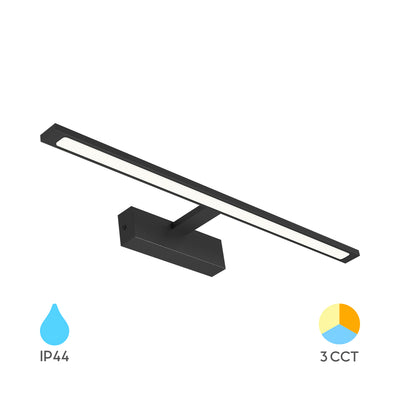 Braytron 12W LED mirror lamp, 900 lumen, 3-in-1 CCT, IP44, black aluminum, 600 mm length