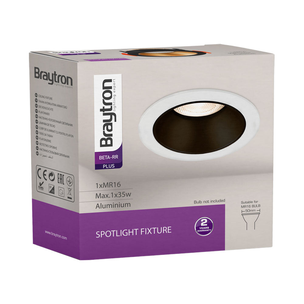 Spot LED encastré Braytron GU10, 35W max, IP20, aluminium rond Blanc-Noir, découpe 85mm 70mm