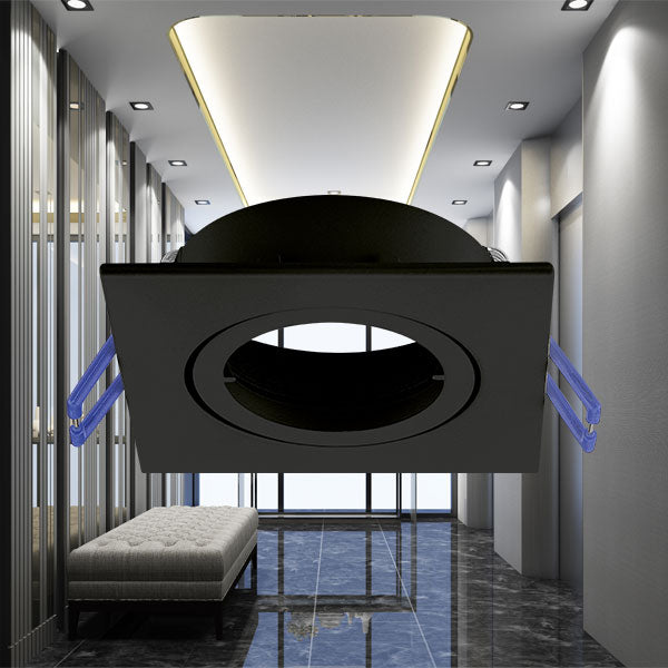 Spot LED encastré Braytron GU10 carré 82x82mm Aluminium noir IP20 35W max découpe 70mm