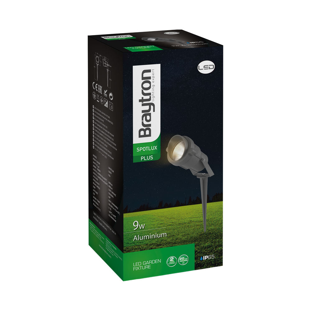 Projecteur LED sur piquet Braytron 9W Ambre 220-240V IP65 IK08 extérieur aluminium Gris faisceau 60°