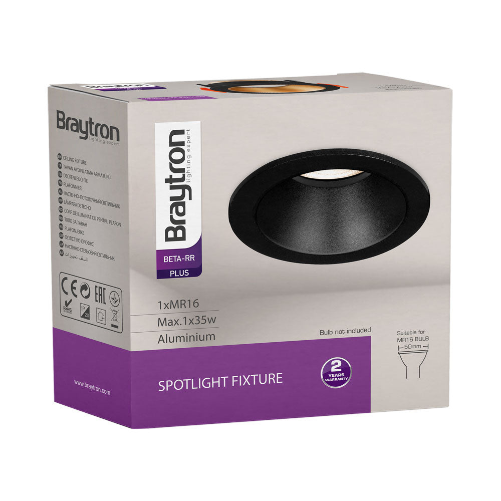 Spot encastré LED Braytron, culot MR16, 35W max, IP20 Aluminium noir rond découpe 85mm ouverture 70mm