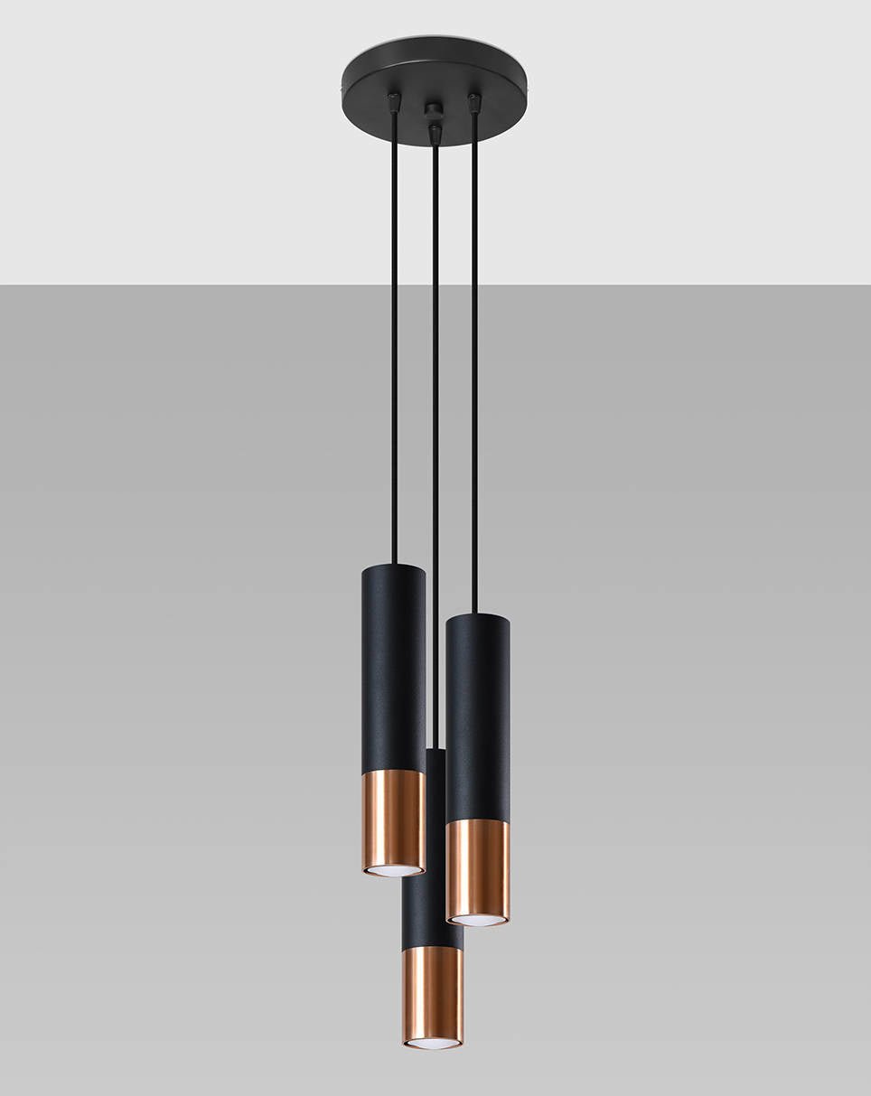 Led hanglamp zwart koper loopez 3 x gu10 fitting - sollux lighting