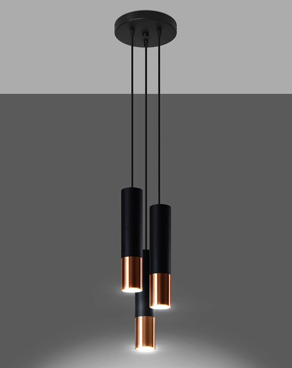 Led hanglamp zwart koper loopez 3 x gu10 fitting - sollux lighting