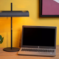 Lampe de table Lucide Glendale, 2xE27, compatible LED, Noir avec accents or mat, IP20, CE RoHS