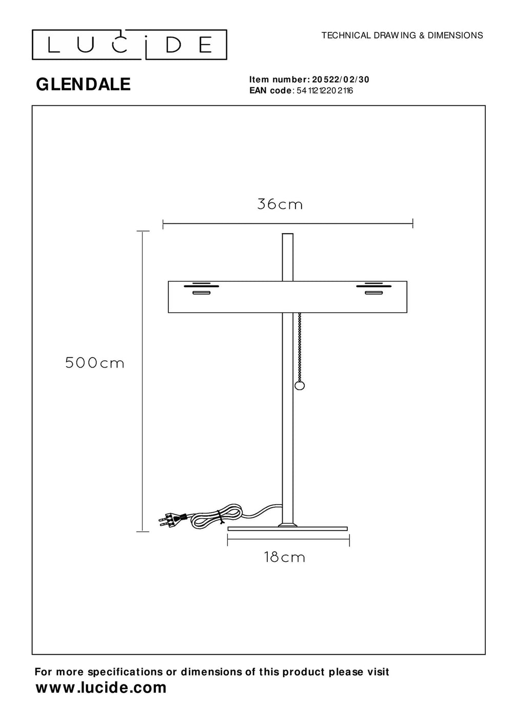 Lampe de table Lucide Glendale 2xE27 noir LED 220-240V AC