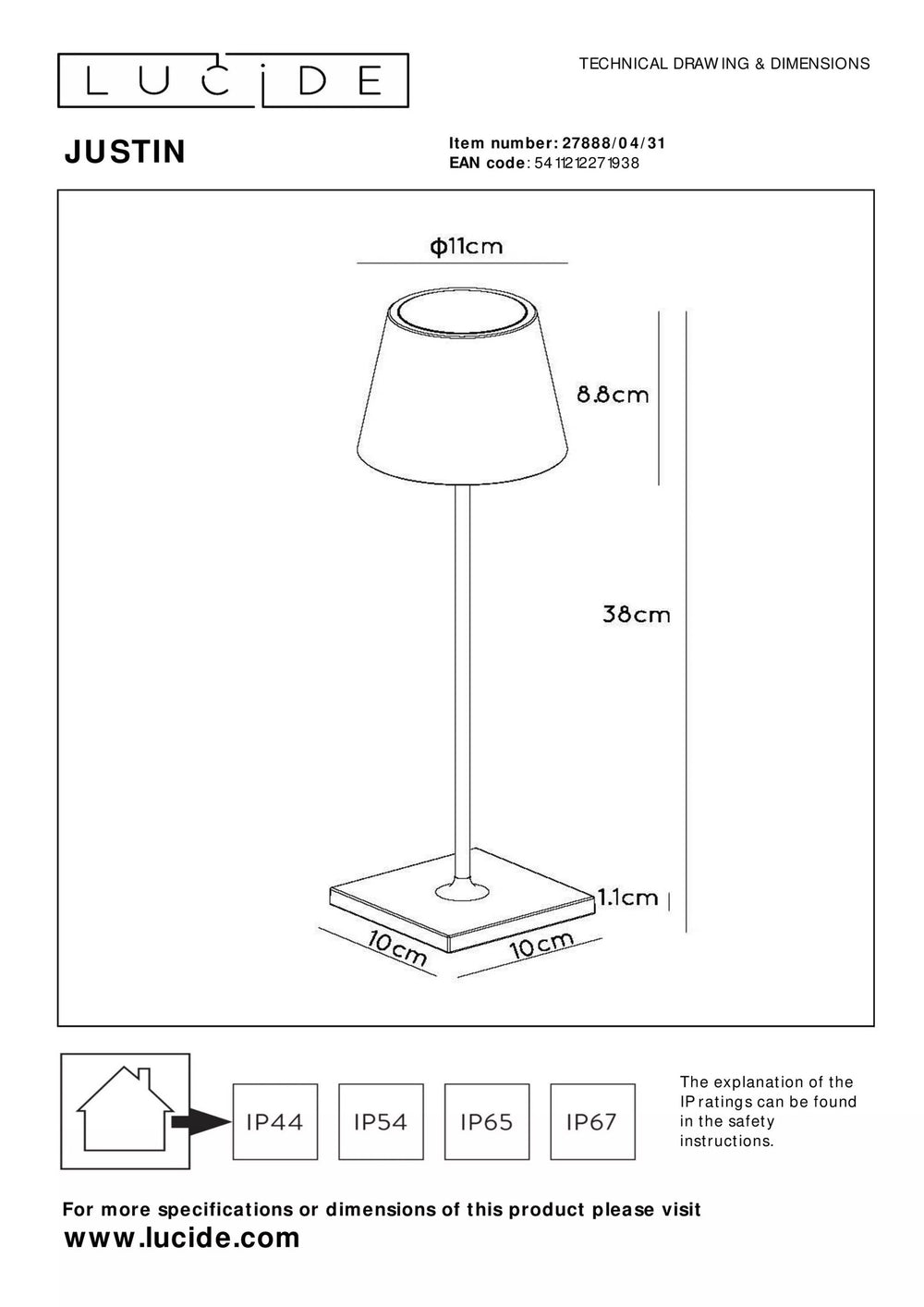 Lampe LED Lucide 1521 lumens utiles, 3000K, 10.5W, remplacement 1250W, aluminium or mat