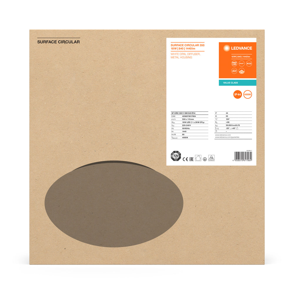 LED Bulkhead Surface Circular Ø400 White 24W 1920 lumens 3000K IP44 for indoor and outdoor lighting