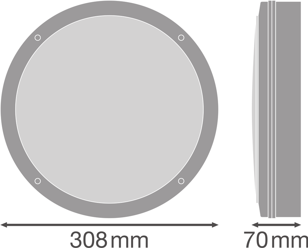 LED Bulkhead Surface Light 300mm White, 15W 1400 lumens, 4000K Cool White, IP65