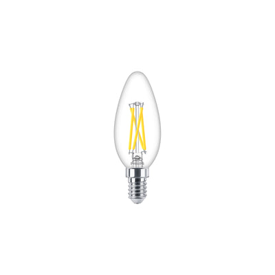 Ampoule bougie LED Philips 2,5W E14 B35 verre clair, dimmable Warm Glow 2200K-2700K 340 lumens CRI 90