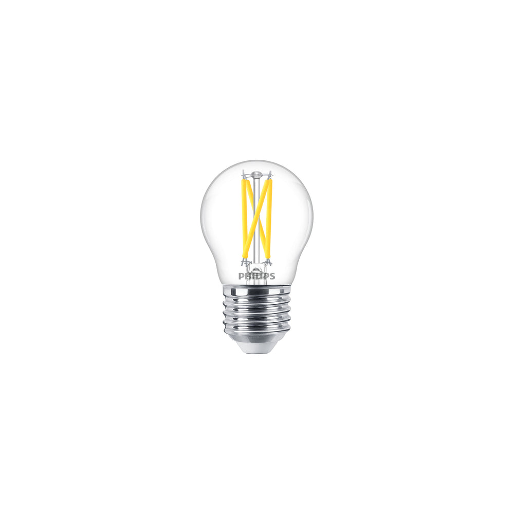 Philips MAS LEDLuster 2.5W E27 P45 Clear Glass Bulb, 2200K-2700K Warm Glow, 340 lumens, CRI 90, Dimmable