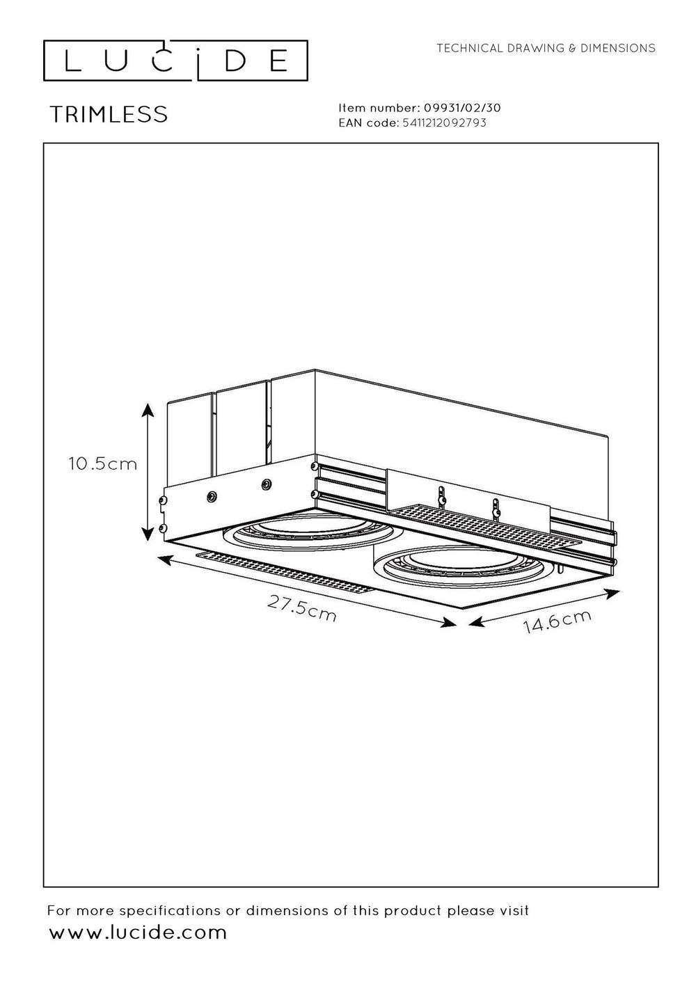 Spot encastré LED noir sans bordure GU10 de Lucide, design sans couture