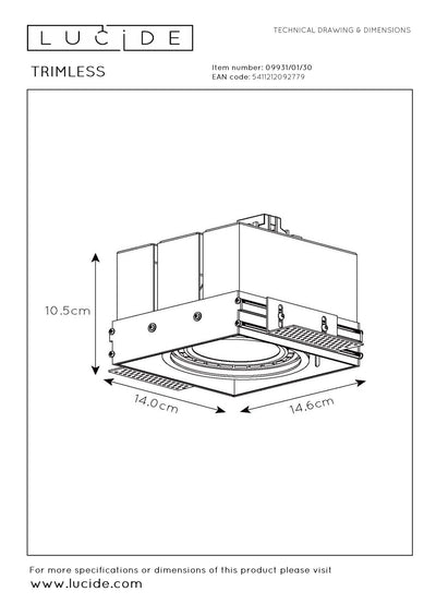 Lucide AR111 GU10 spot encastré sans cadre noir, excl. ampoule LED