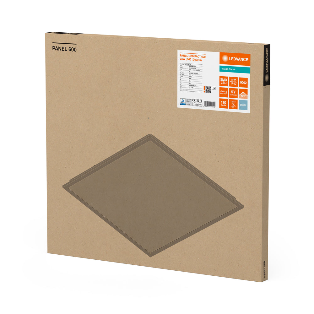 Panneau LED Compact 33W 3630 lumens 6500K Lumière du jour 60x60cm Aluminium Blanc IP20 CRI 80 CE RoHS