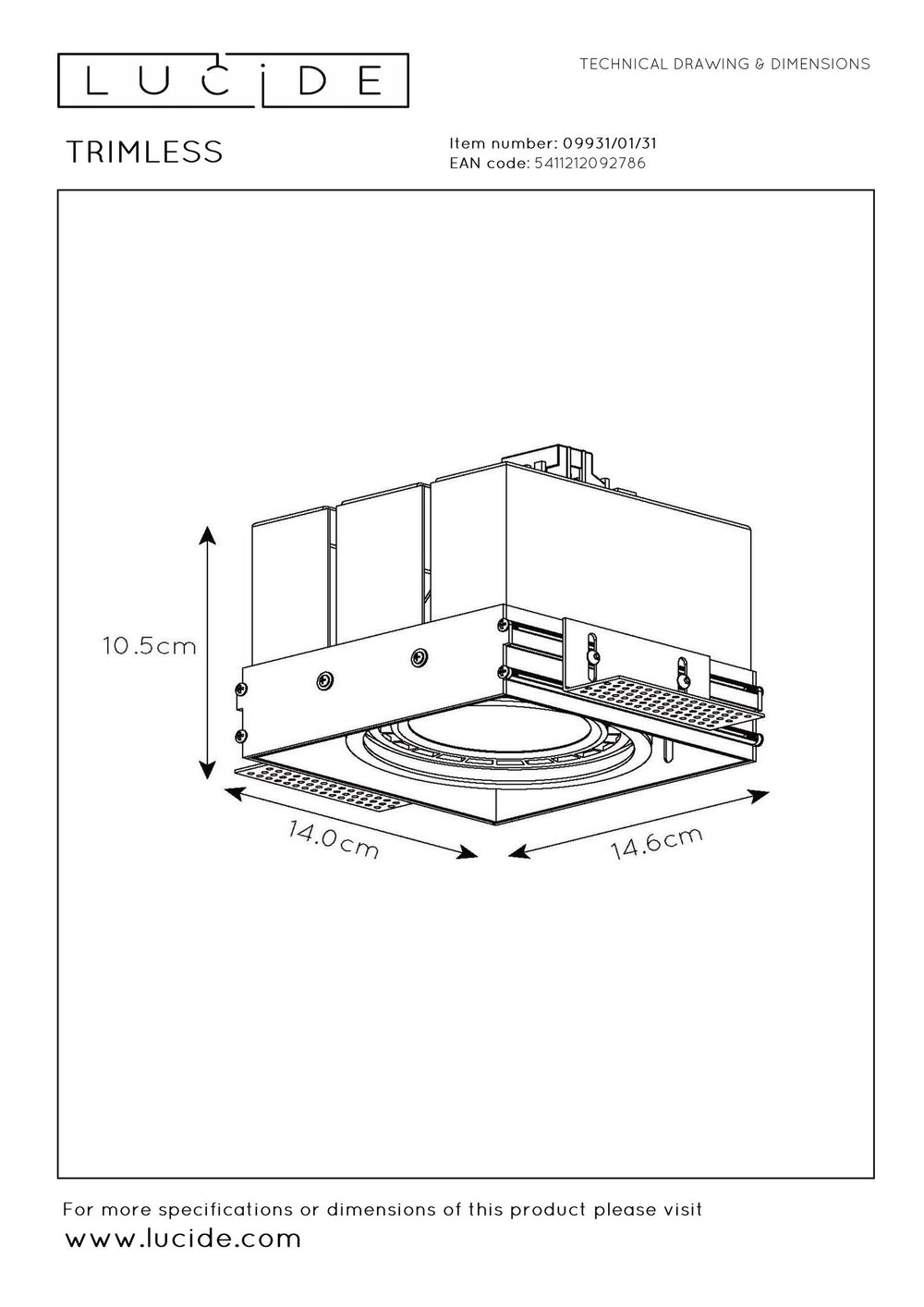 Spot encastré LED sans rebord Lucide 1xGU10 IP20 220-240V Aluminium Or Mat CE RoHS