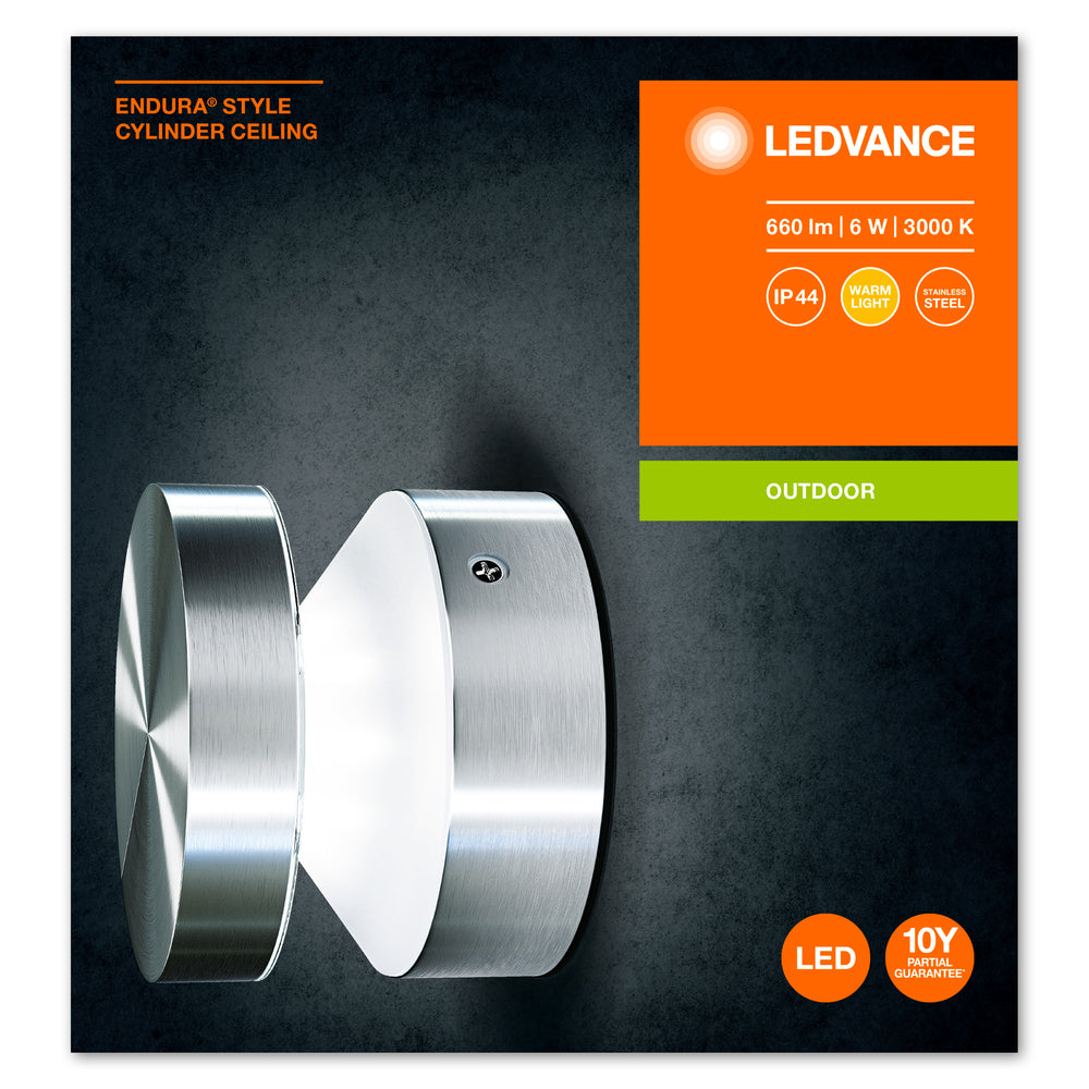 Ledvance ENDURA Style Cylinder Outdoor LED Ceiling Light 6W 3000K IP44 Stainless Steel