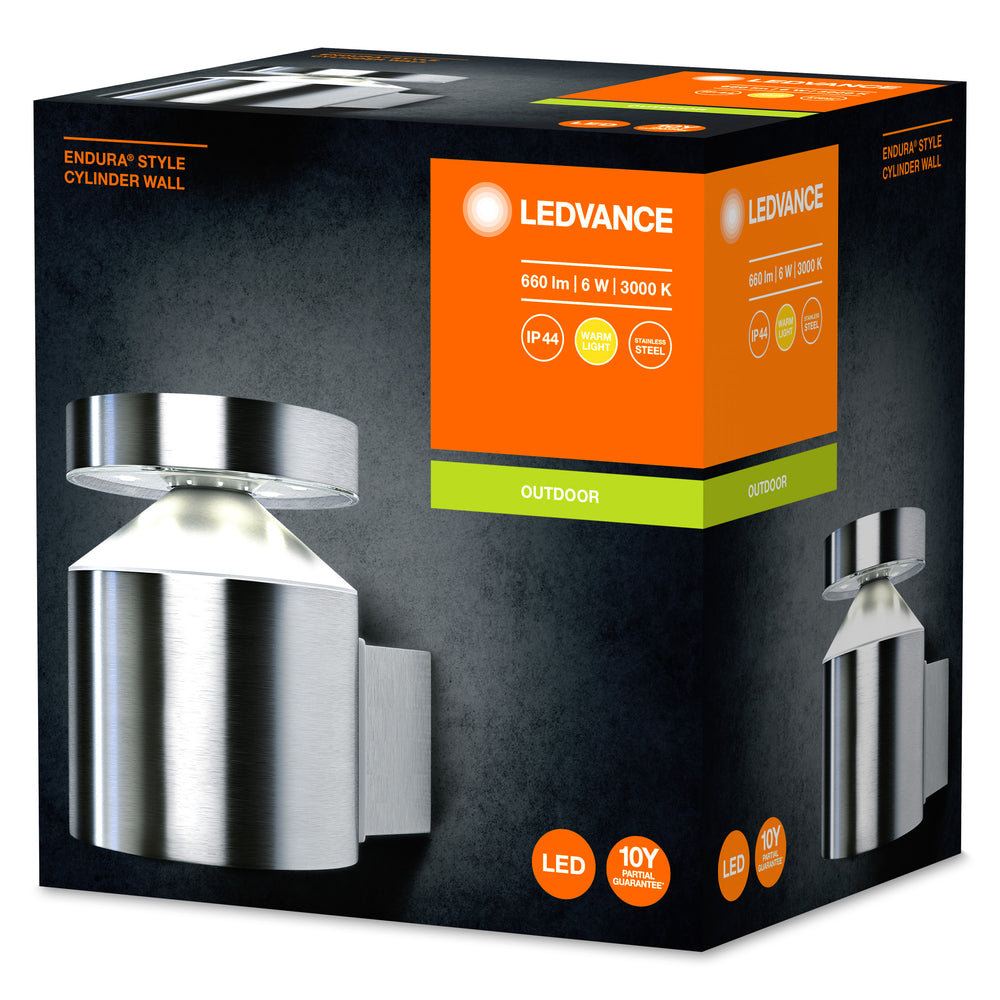 Ledvance ENDURA Style Applique Murale Cylindre LED 6W 3000K IP44 Acier Inoxydable Montage Mural Extérieur
