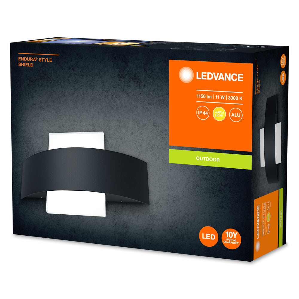 Ledvance ENDURA Style Shield Applique Murale Carrée LED 11W 3000K Gris Foncé IP44 IK05 Montage en Saillie Extérieur
