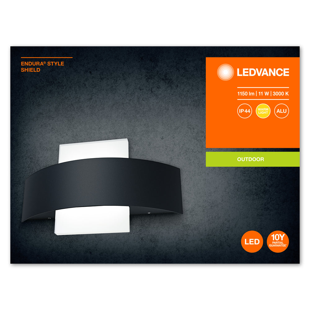 Ledvance ENDURA Style Shield Applique Murale Carrée LED 11W 3000K Gris Foncé IP44 IK05 Montage en Saillie Extérieur