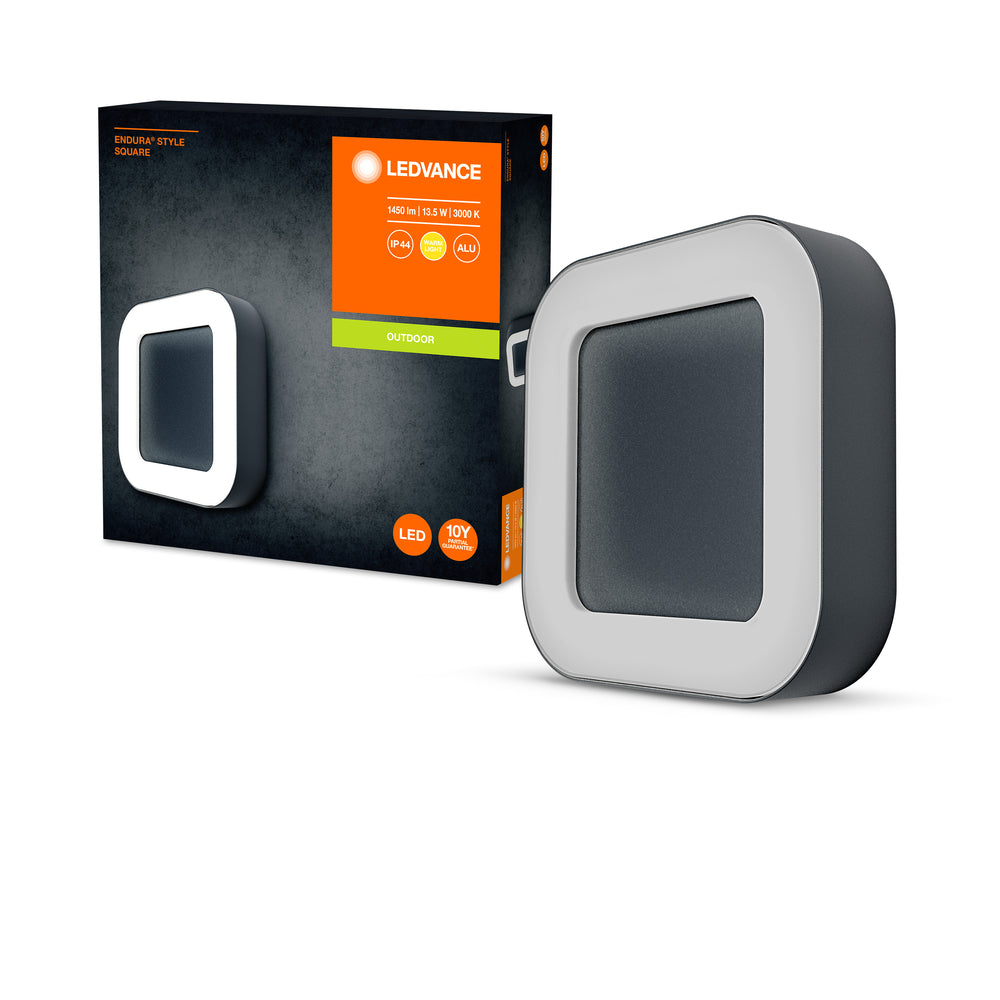 Ledvance ENDURA Style Square applique murale LED 13.5W 3000K Gris Foncé IP44 IK07 montage en surface extérieur