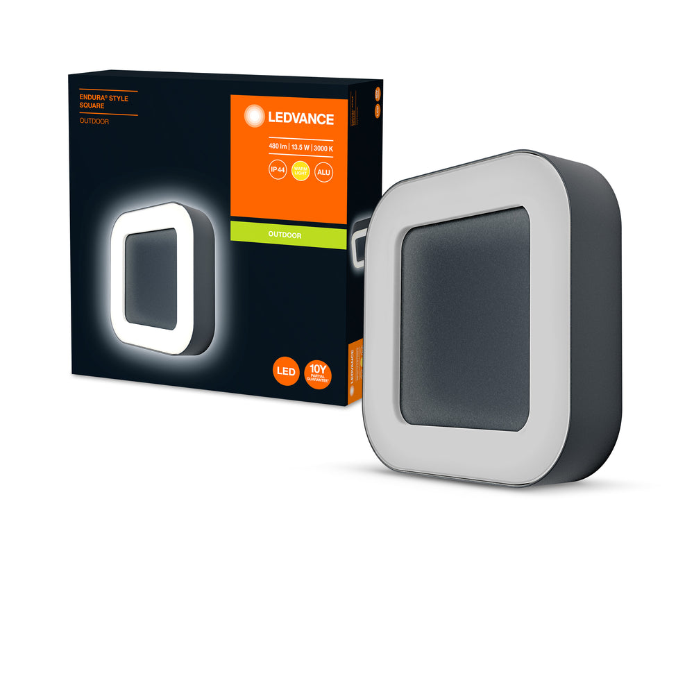 Ledvance ENDURA Style Square applique murale LED 13.5W 3000K Gris Foncé IP44 IK07 montage en surface extérieur