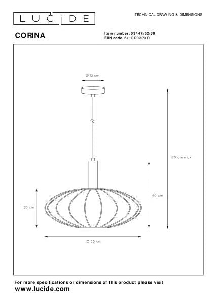 Lucide CORINA suspension LED Ø50cm, E27, dimmable, 40W, 230V, hauteur réglable, design moderne crème