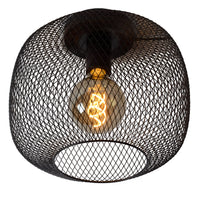 Plafonnier Lucide MESH Ø30cm, douille E27, design cylindre en métal, finition noir mat, éclairage intérieur IP20